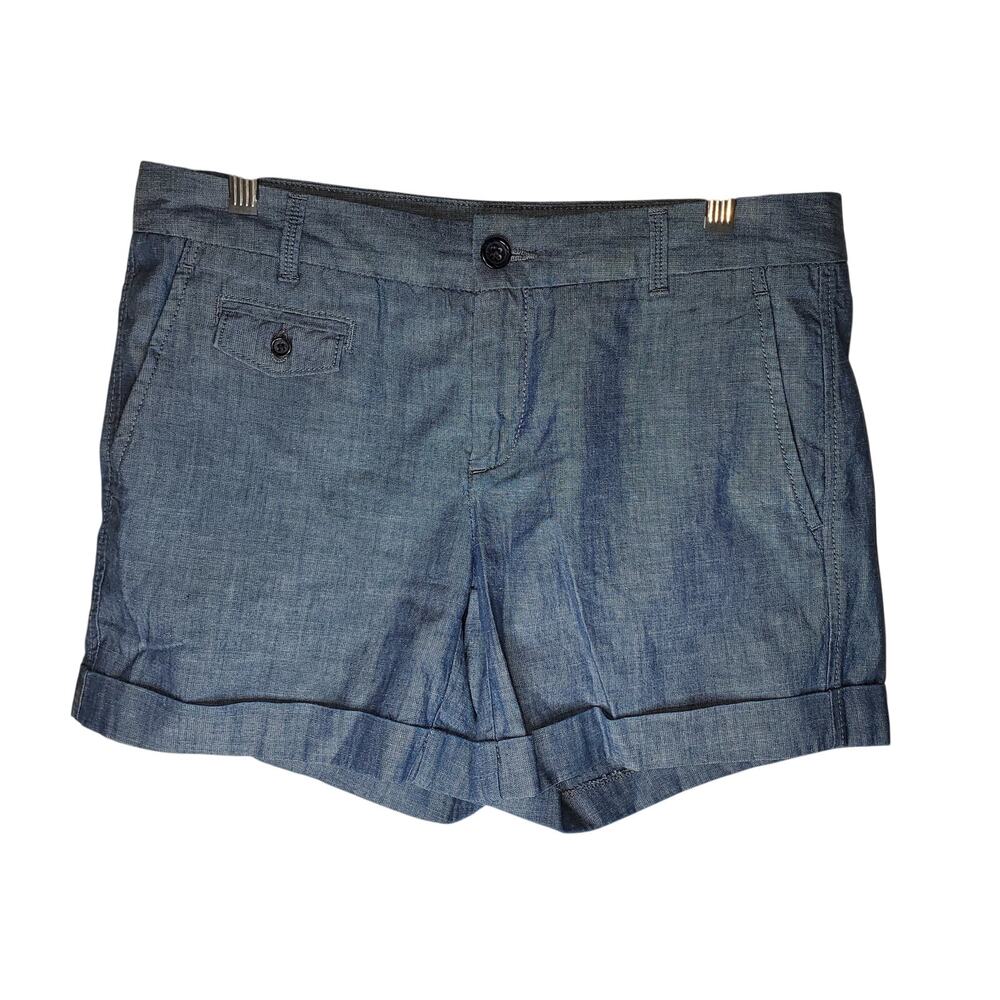 Banana Republic Blue Chambray Chino Style Shorts 4 (32x5) Rolled Cuff Cotton